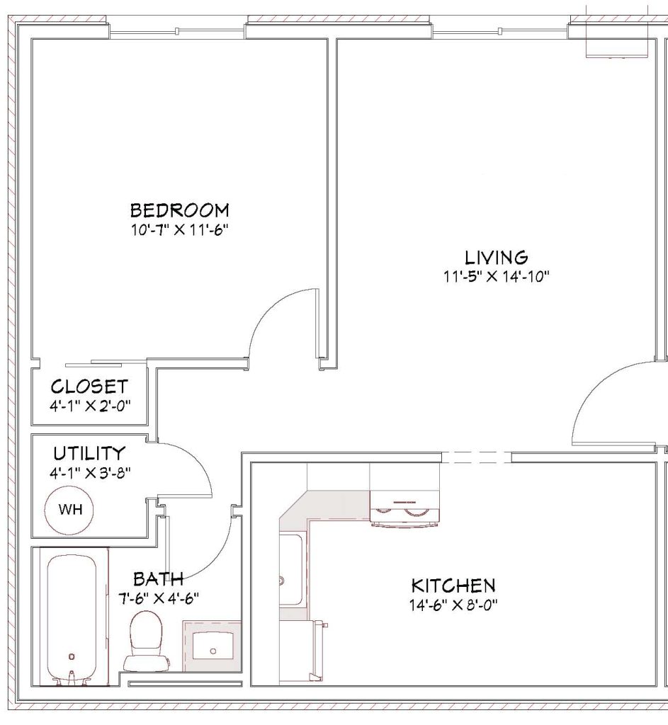 Hall of Fame Apartments 1 bedroom floor plan